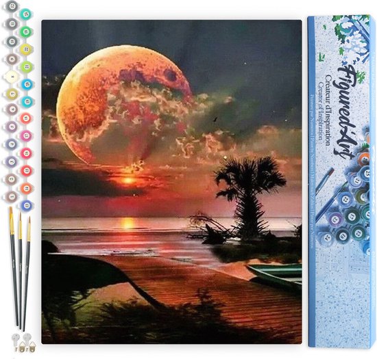 Figured'Art Schilderen op Nummer Volwassenen canvas Strandstoelen - Handwerk acrylverf Kit DIY Compleet - 40x50cm zonder frame