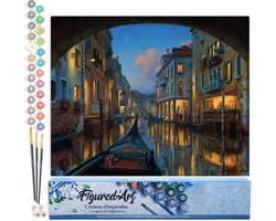 Figured'Art Schilderen op Nummer Volwassenen canvas Bezoek aan het kanaal van Venetië - Handwerk acrylverf Kit DIY Compleet - 40x50cm zonder frame