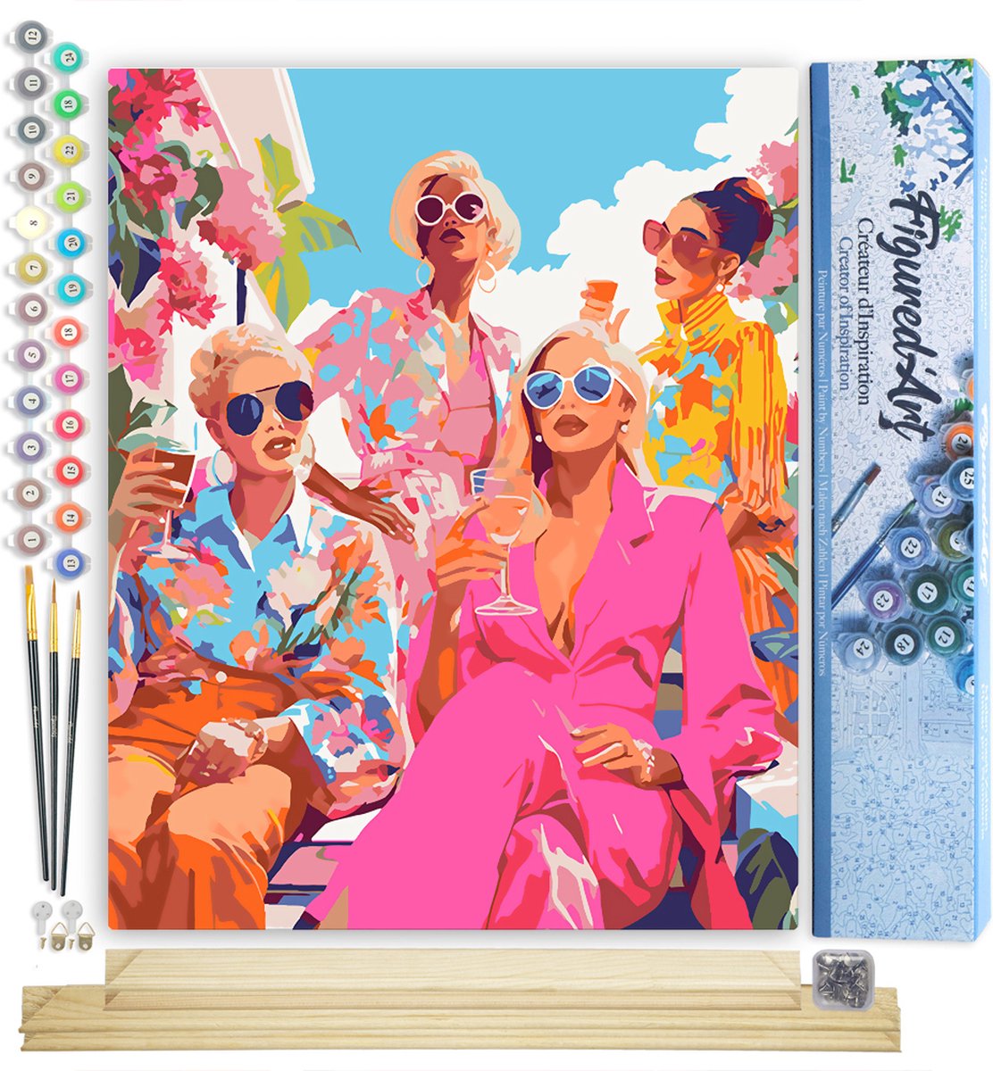 Figured'Art Schilderen op Nummer Volwassenen canvas Bijeenkomst van Divas- Handwerk acrylverf Kit DIY Compleet - 40x50cm met DIY houten lijst