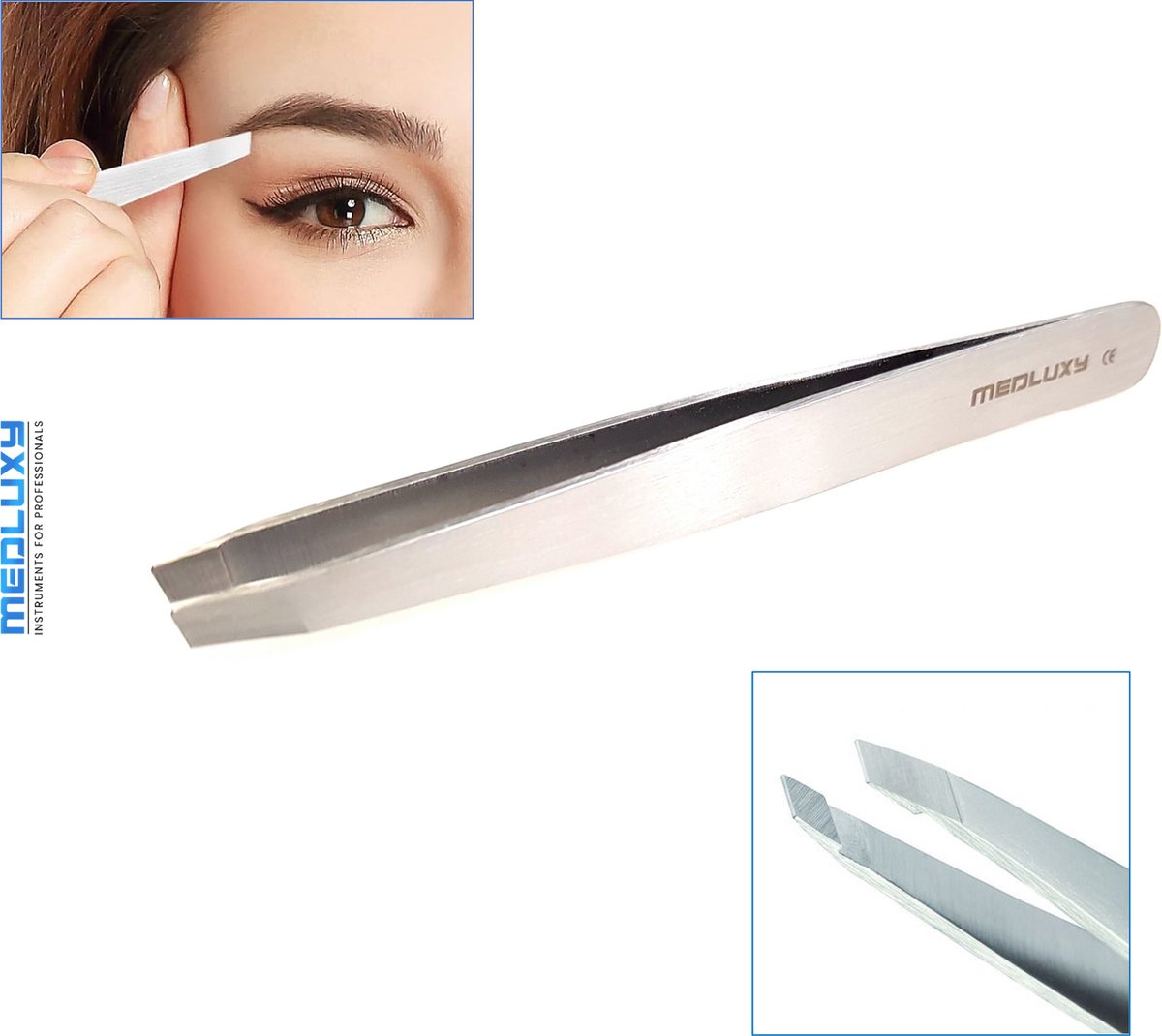 MEDLUXY® Pro - Epileerpincet - Slanted - Zilver - Schuine tip - 10 cm [epileer pincet , tweezers] EP0024