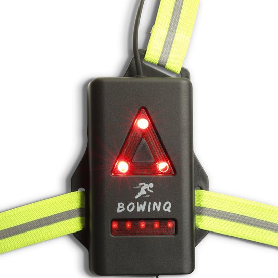 BOWINQ Boston 500 Neon - Feux de course - Lampe de poitrine - Gilet réfléchissant - Rechargeable et étanche - Haute qualité - Garantie 1 an
