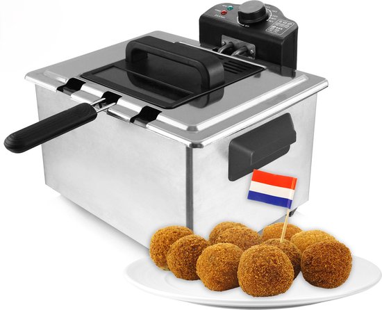 Foto: Blokker frietpan 5 liter rvs 2000w frituurpan dubbel met 3 frituurmanden incl oververhittingsbeveiliging en vaatwasserbestendige onderdelen instelbaar tot 190 c voor perfecte friet en snacks