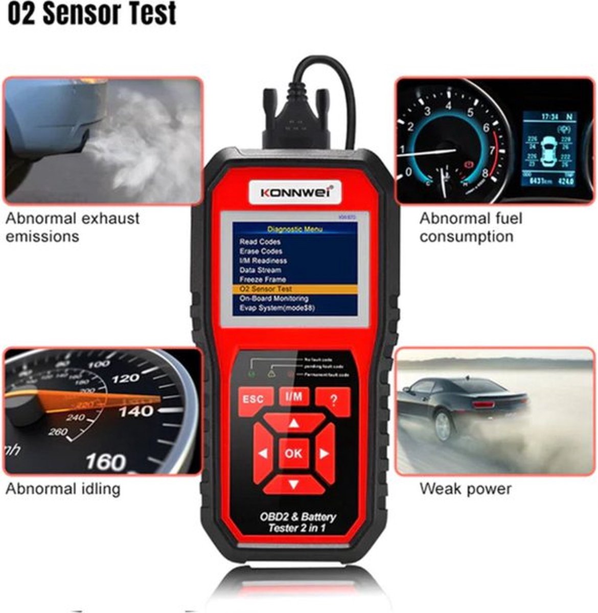 Konnwei KW870 2 in 1 Auto/Motor OBD2 Scanner + Accu Tester thumbnail 6