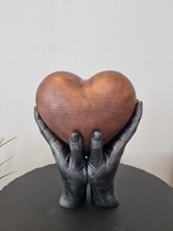 Hart urn op handen gedragen - oud zilver, koper - 1.4 liter