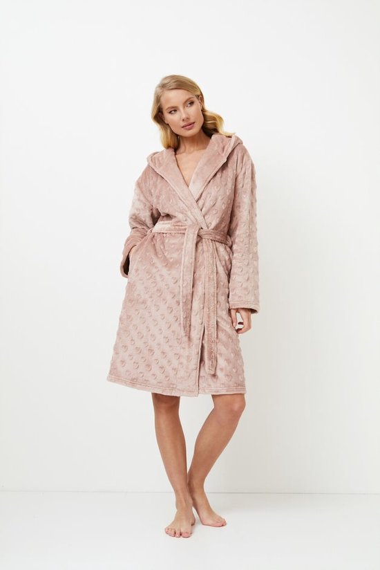 Blush damesbadjas tufted met hartjes - capuchon - fleece-xl