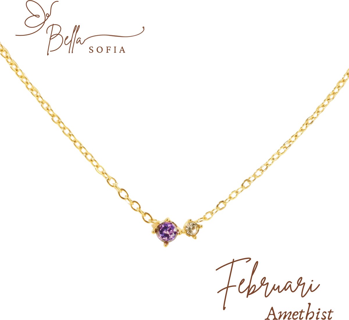 Bella Sofia® Geboortesteen Armband Februari - Uniek Goudkleurig Dames Sieraad - Valentijnscadeau - Valentijnsdag - Valentijn cadeau voor haar
