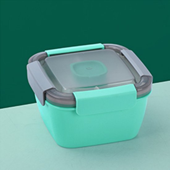 Foto: Bento box 1500ml lunchbox salade lunchcontainer om mee te nemen met 3 compartimentenlade saladekom met dressingcontainer maaltijdvoorbereiding om mee te nemen containers voor voedselfruitsnack ingebouwde herbruikbare lepel