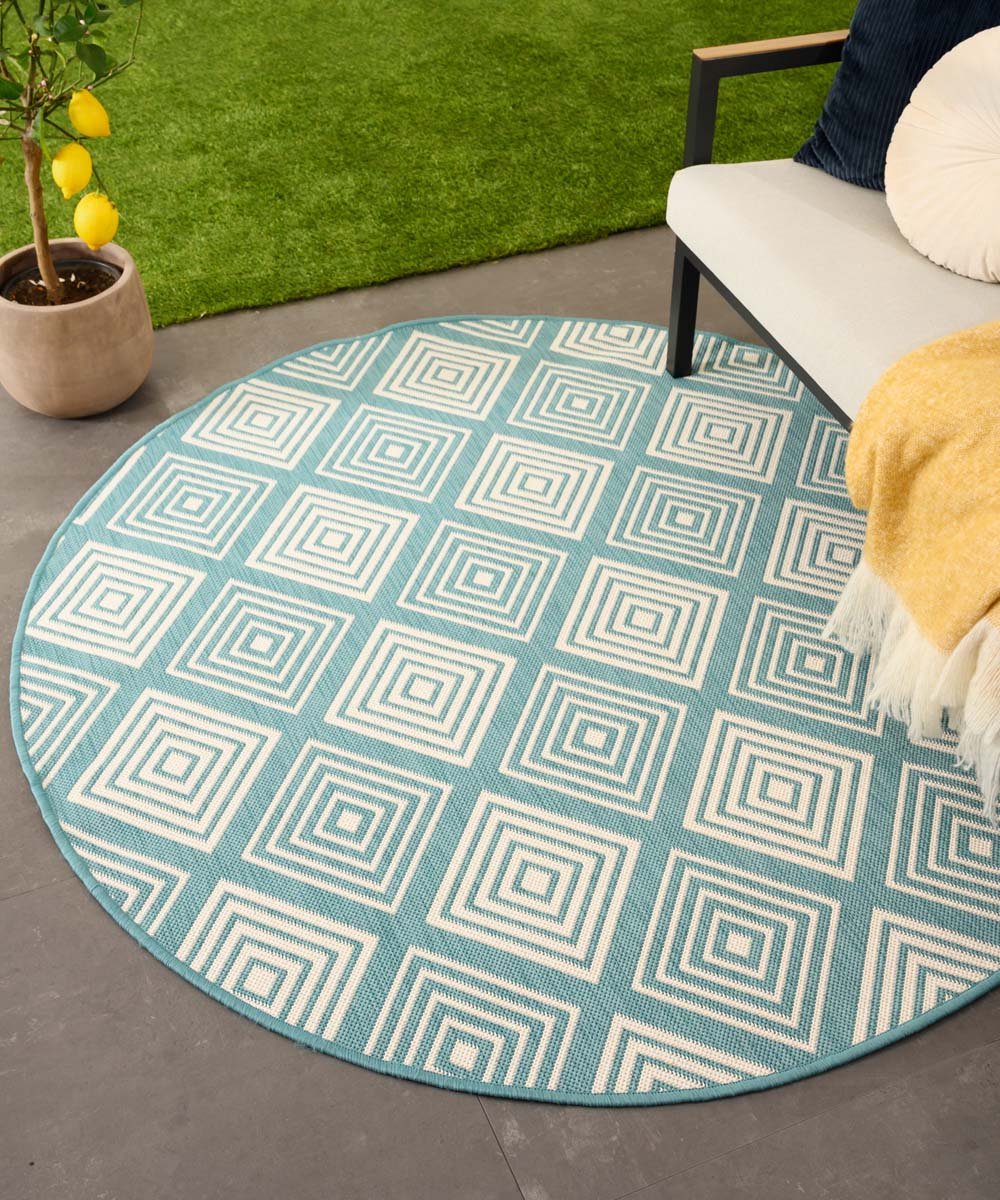 Rond Buitenkleed ruit - Flip Gem turquoise 200