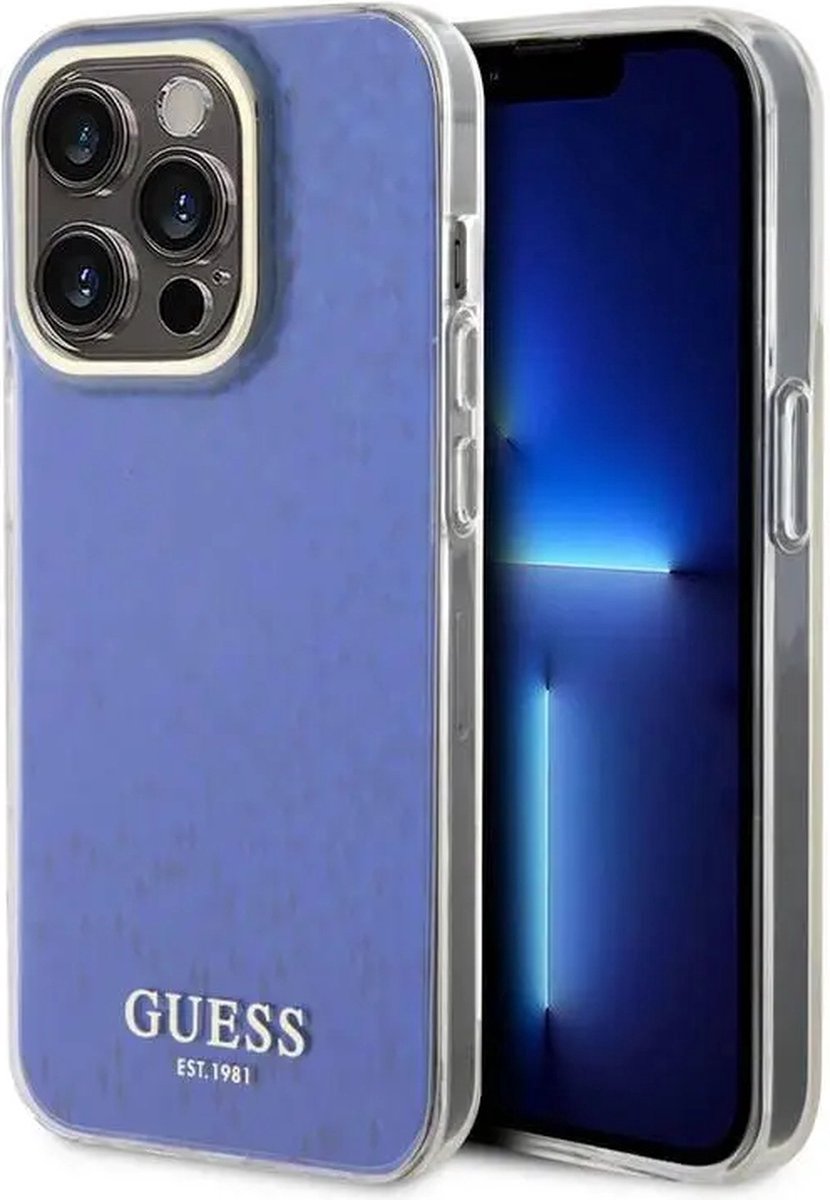 Guess IML Case with Faceted Mirror Disco Pattern for iPhone 15 Promax - Blue