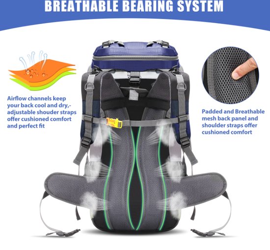 Avoir Avoir®-Sac à dos-Randonnée - Blauw- Sac à dos de randonnée ultime 60L - Résistant à l'eau - Compartiment principal spacieux - Bretelles réglables - Panneaux arrière en mesh - Polyester -32cm x 20cm x 70cm-Bol.com