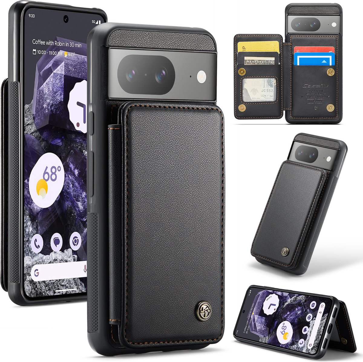Luxe Portemonnee Backcover met Anti-RFID kaarthouders voor Pixel 8 _ Zwart