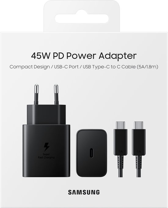 Adaptateur secteur Samsung - Câble USB-C vers USB-C - 45W - 1.8m - Noir