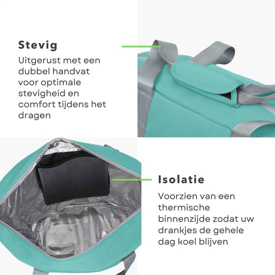 Cheqo® Geïsoleerde Koeltas - 22,3 liter - Lichtblauw - Isolerend - Thermische Binnenkant - Dubbel Handvat - Rits - 18,5 x 18 cm - Verstevigde Bodem - Voor Picknick & Boodschappen van Cheqo — afbeelding 5