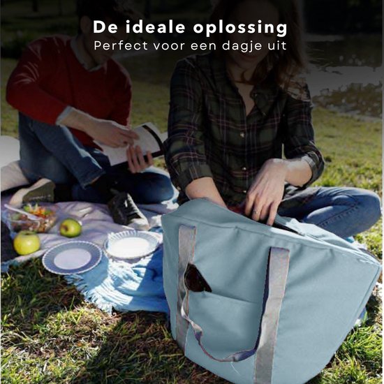 Cheqo® Geïsoleerde Koeltas - 22,3 liter - Blauw - Isolerend - Thermische Binnenkant - Dubbel Handvat - Rits - 18,5 x 18 cm - Verstevigde Bodem - Voor Picknick & Boodschappen van Cheqo — afbeelding 4