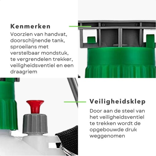Plantensproeier - Drukspuit - Verstuiver - Druksproeier - Plantenspuit - 5 Liter - Met Handvat - Sproeilans - Verstelbaar Mondstuk - Vergrendelbare Trekker - Veiligheidsventiel - Draagriem - Tuin Besproeien - Onkruid Verdelgen van Merkloos	 — afbeelding 5