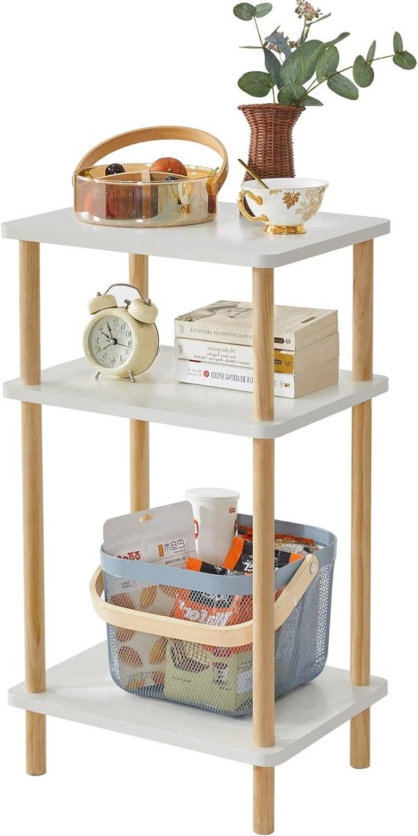 Image of 3-laags smalle bijzettafel met opbergplank en montage zonder gereedschap - wit