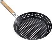 Bol.com Anti-aanbak grillpan van 305 cm - gietijzeren wokpan met afneembaar handvat aanbieding