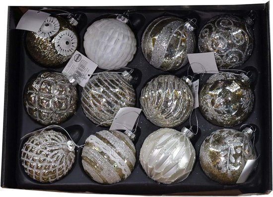 MC-Trend Kerstballen Set Van 12 Glazen Ballen 8 Cm - Luxe Kerstboom Decoratie In Roze Zilver Designs