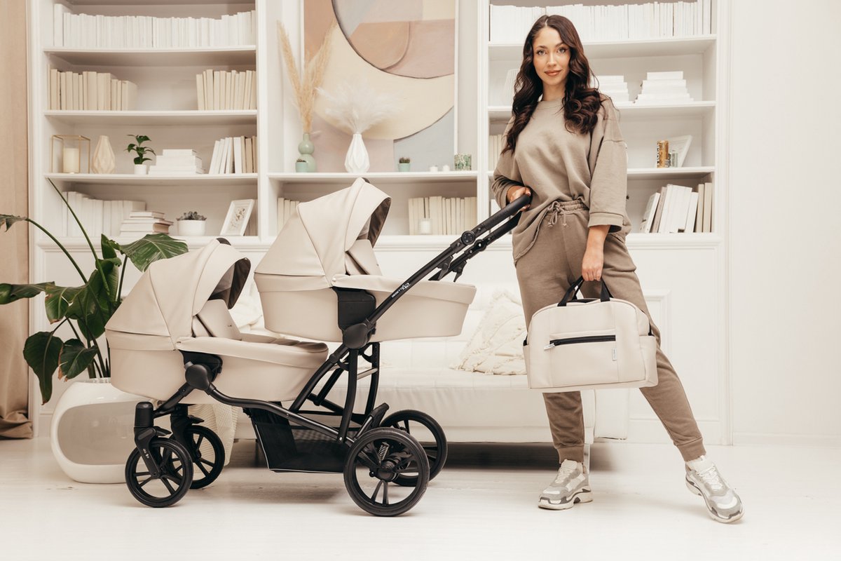 Bebetto 42 PRO Duowagen - Eco Leer bekleding - Tweeling kinderwagen Eco leather - duo buggy 2 in 1 (2 wiegen + 2 zitjes) Black 04 — cadeau in Cadeau-ideeën - foto 2