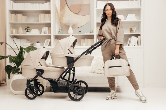 Bebetto 42 PRO Duowagen - Eco Leer bekleding - Tweeling kinderwagen Eco leather - duo buggy 2 in 1 (2 wiegen + 2 zitjes) Black 04