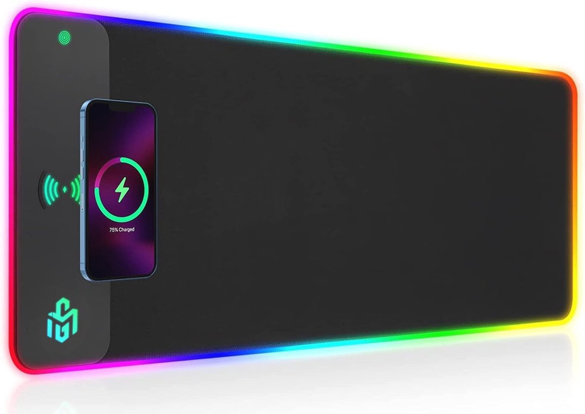 RGB Gaming Muismat met Draadloos Opladen en Verlichting – 10 Modussen, Waterdicht en Antislip