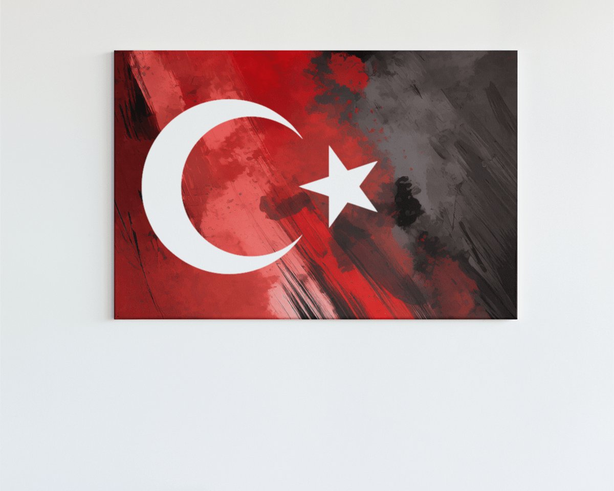 Trendex Global Canvas Schilderij - Turkse Vlag - 150x100x2 cm Rood