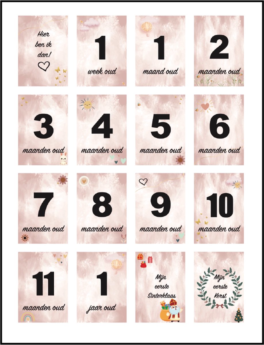 Goedkoopste Mijlpaalkaarten baby girl - meisje - milestone cards - Eerste levensjaar