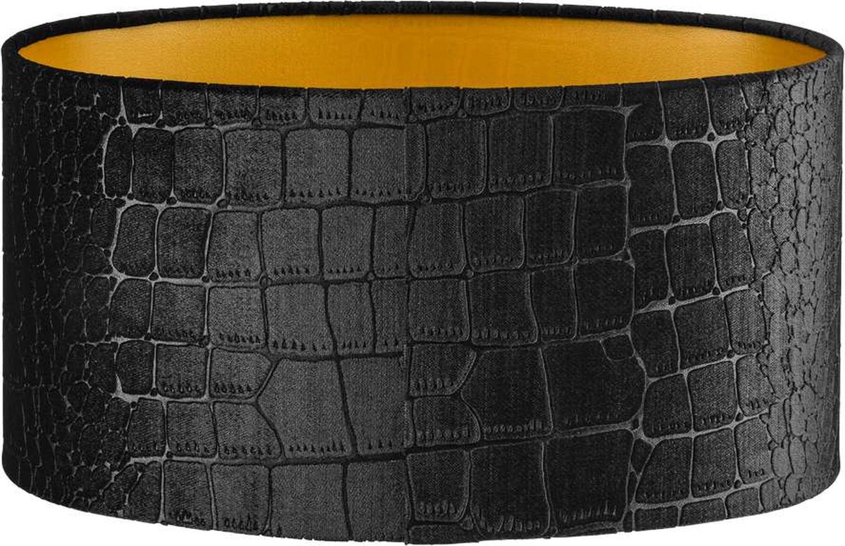Lampenkap ovaal - 35x23x18cm - Croco zwart - gouden binnenkant