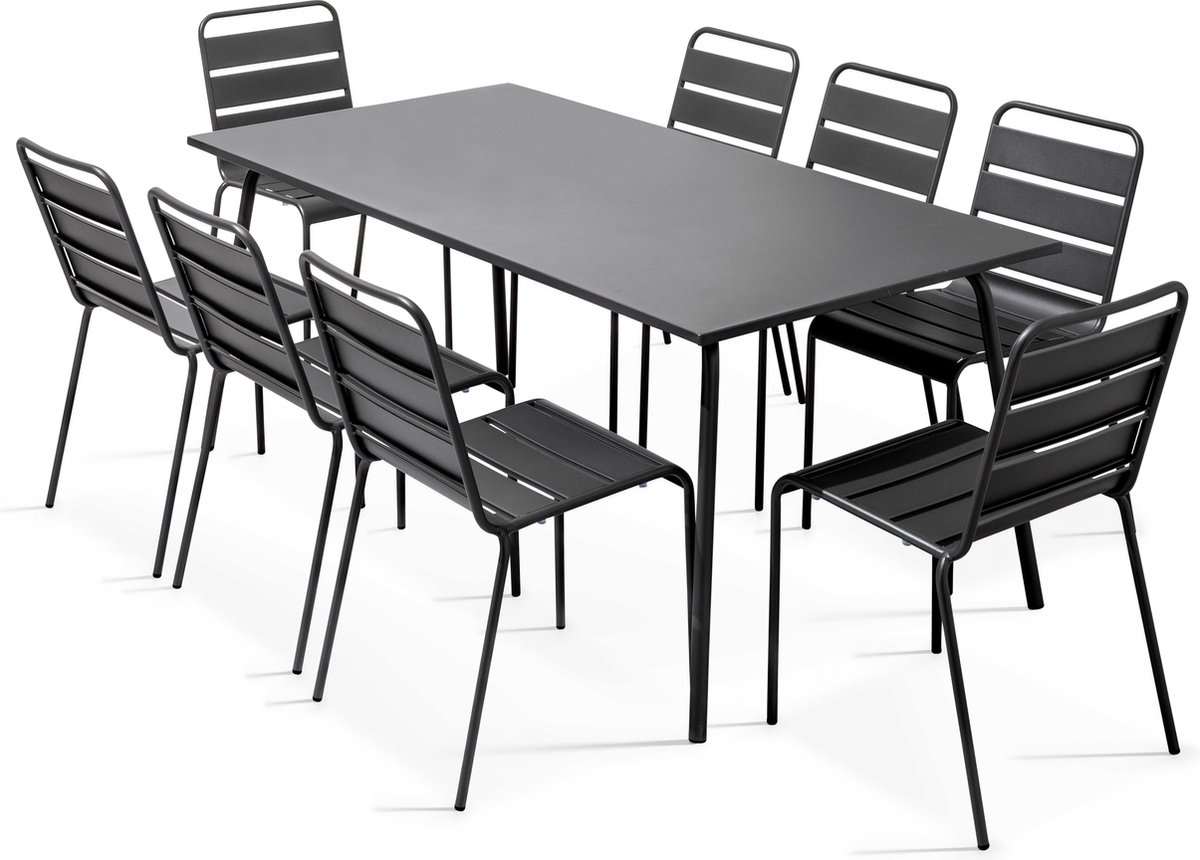 Oviala - Tuinset met tafel en 8 grijze stoelen - Palavas