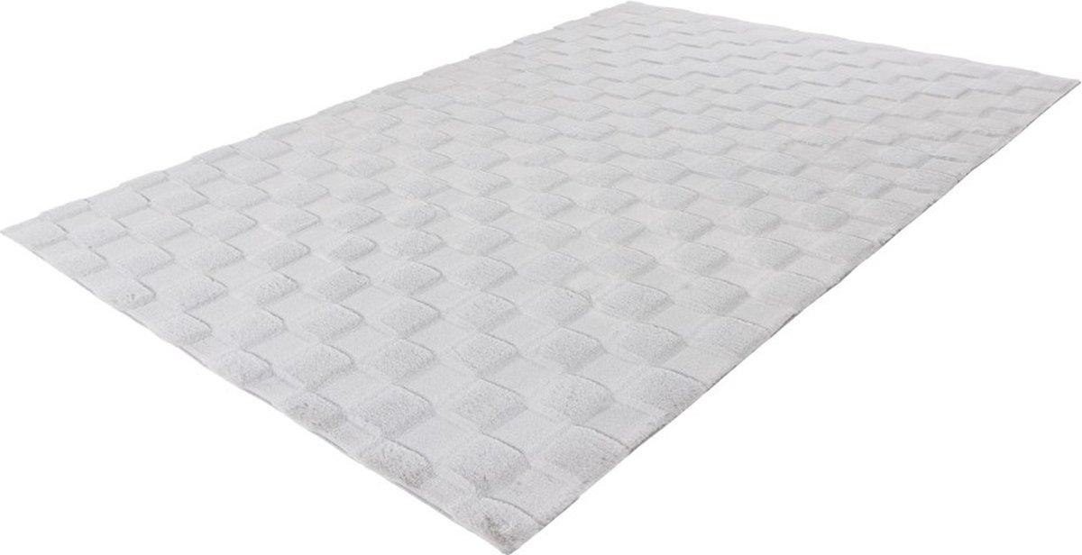 Lalee Soul - 3d Vloerkleed - Tapijt – Karpet - Hoogpolig - Superzacht - nieuwe trend comfy Fluffy - 3d blokjes- rabbit- 160x230 cm zilver grijs