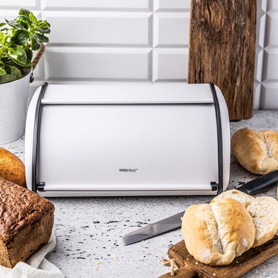 Kinghoff 1864 - Grande boîte à pain - Acier inoxydable - Wit - Rétro - 44x27x18,5 cm
