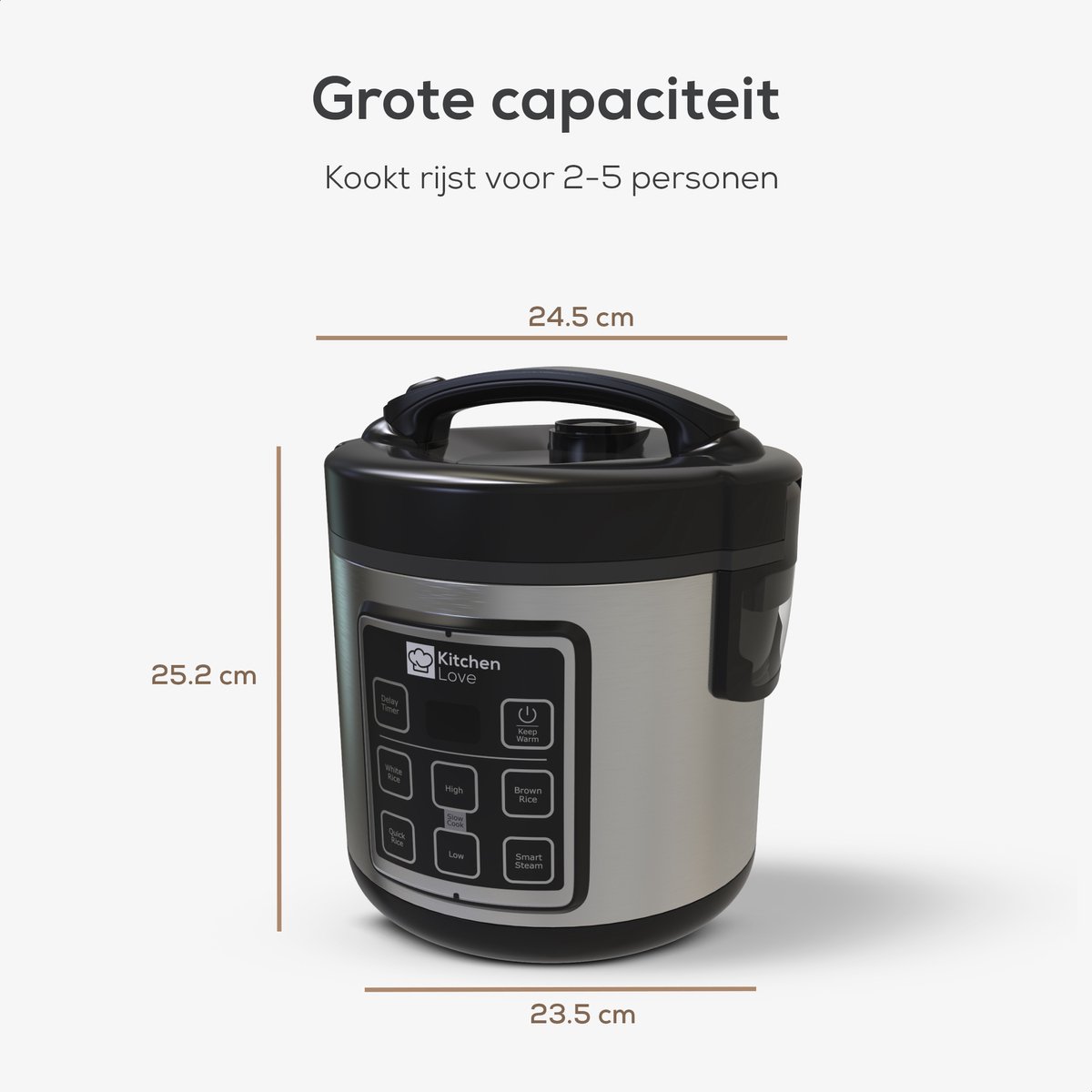 KitchenLove Rijstkoker met Stomer - 1.2L - Multicooker - Rice Cooker - Slowcooker - 2 tot 5 Personen - Zwart RVS kopen? | | Rijstkokers