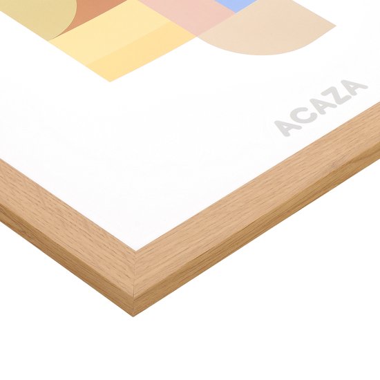 Houten fotolijst met een abstract kunstwerk in zachte kleuren en de tekst 'ACAZA'.