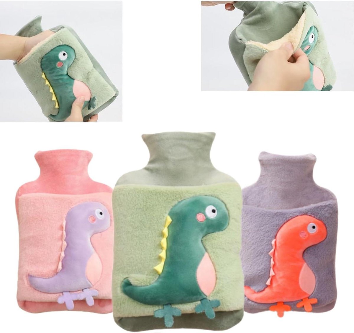 Goedkoopste Kruik 2 liter verdikte pluche wollige warmwaterkruik - kinderen volwassenen - schattige knuffelige dinosaurus - veilig explosiebestendig lekvrij