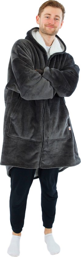 Vestie Couverture portable avec fermeture éclair - Blanket à capuche avec Zipper - Oodie - Surdimensionné - Sherpa Fleece - Gris - Grijs