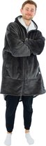Vestie Hoodie Deken Met Rits - Hoodie Blanket With Zipper - Oversized Draagbare Deken - Sherpa Fleece - Grey - Grijs