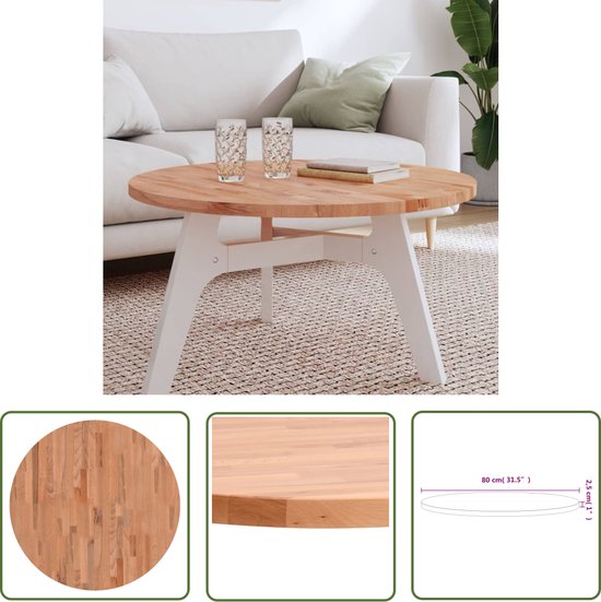vidaXL Plateau de table en bois - Plateau de table - Plateau de table rond Ø80x2,5 cm Bois de hêtre massif - Plateau de table en bois de hêtre - Plateau de table rond - Plateau de table basse