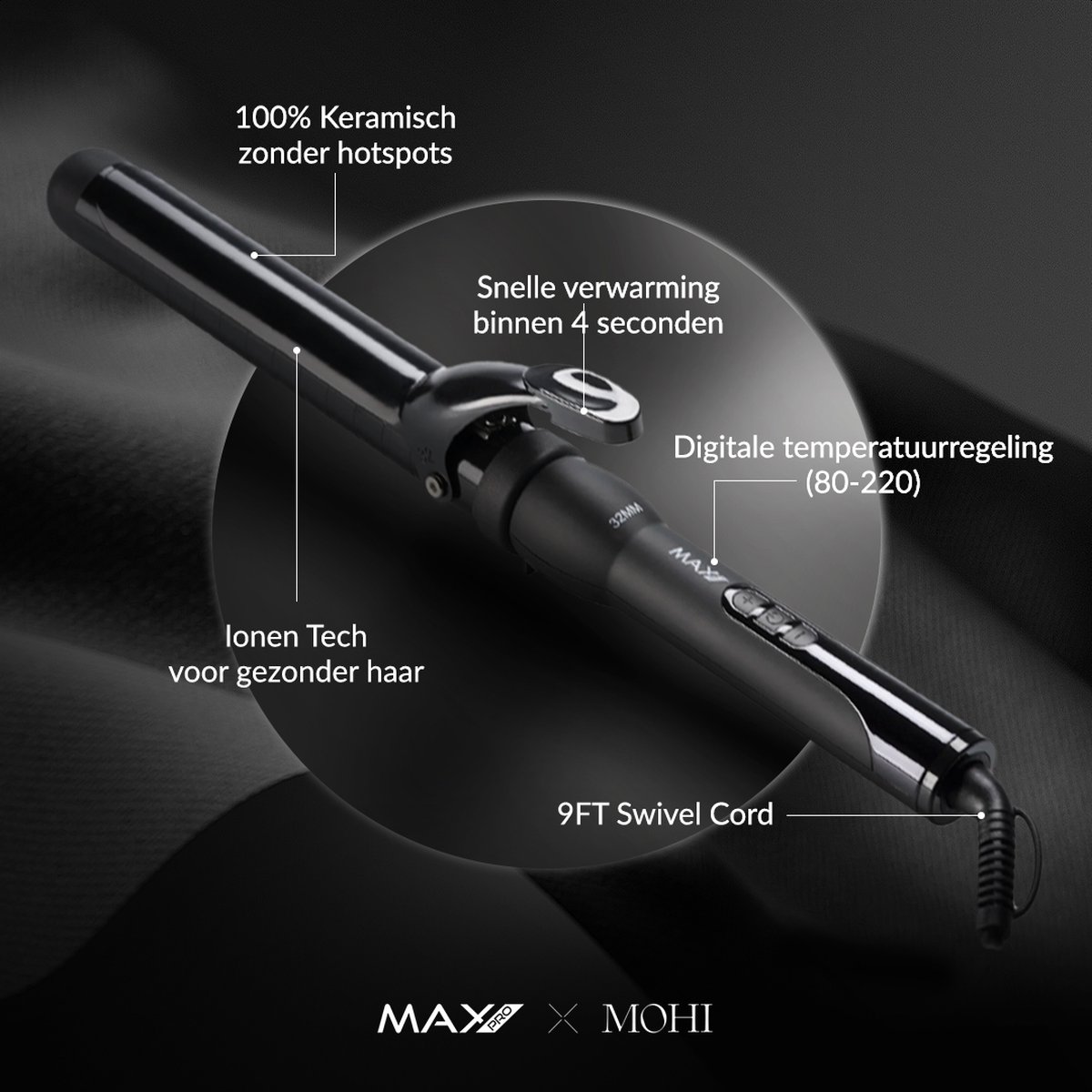 Max Pro Clip 32mm Krultang - Voor Kort en Lang Haar - Krultangen - Met Klem - Curler - Met Handschoen - Curling Iron thumbnail 5