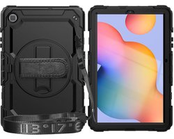 Hoes met ingebouwde Screenprotector Geschikt voor Samsung Galaxy Tab S6 Lite (2024) | Inclusief 360° Draaibare Handriem en Schouderriem | Extreme bescherming | Ideaal voor zakelijk gebruik | Zwart