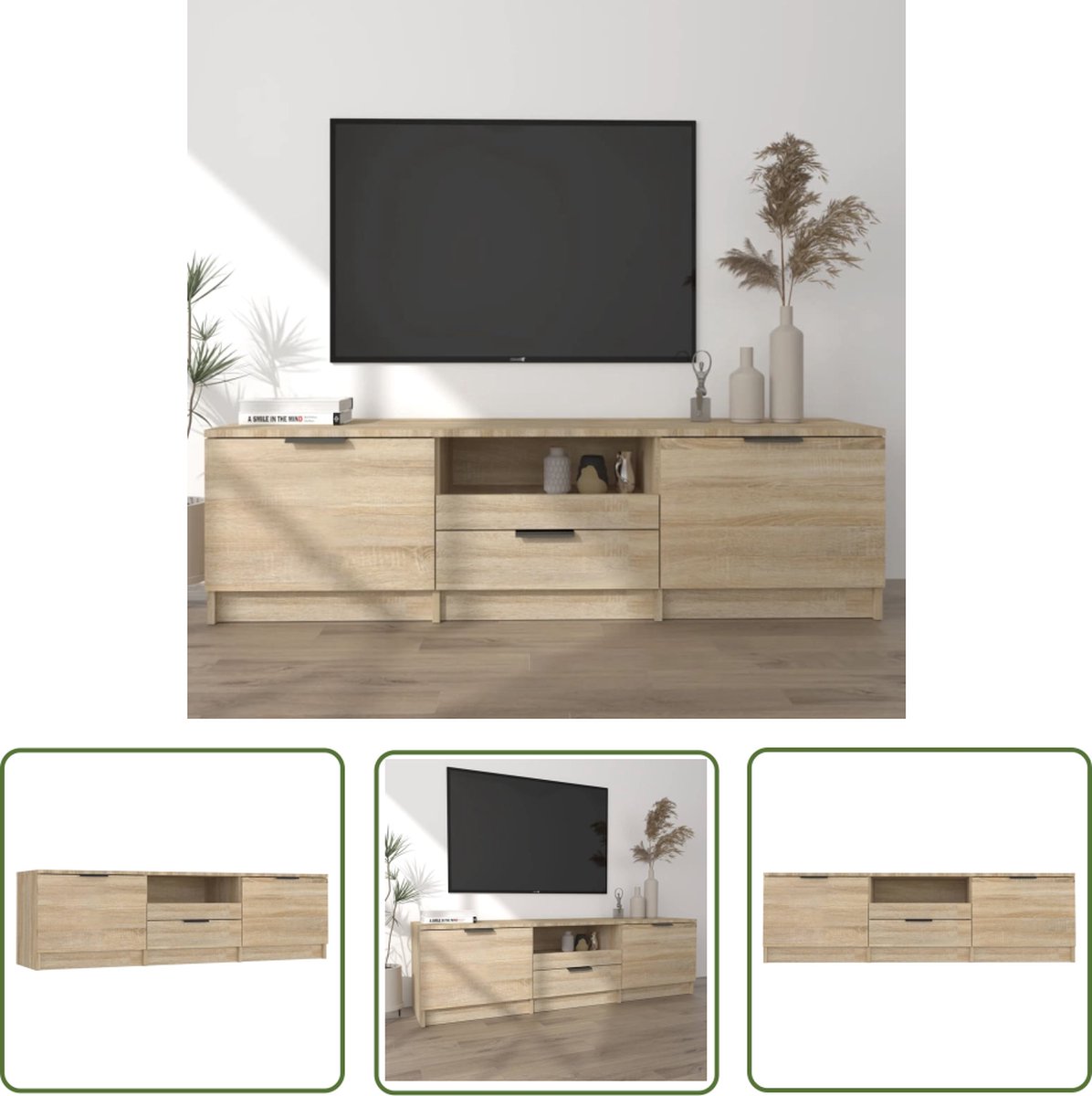 vidaXL Tv Meubilair - Tv Kast - Tv-meubel 140x35x40 cm bewerkt hout sonoma eikenkleurig - Salontafel - Houten Tv Kast - Media Kast