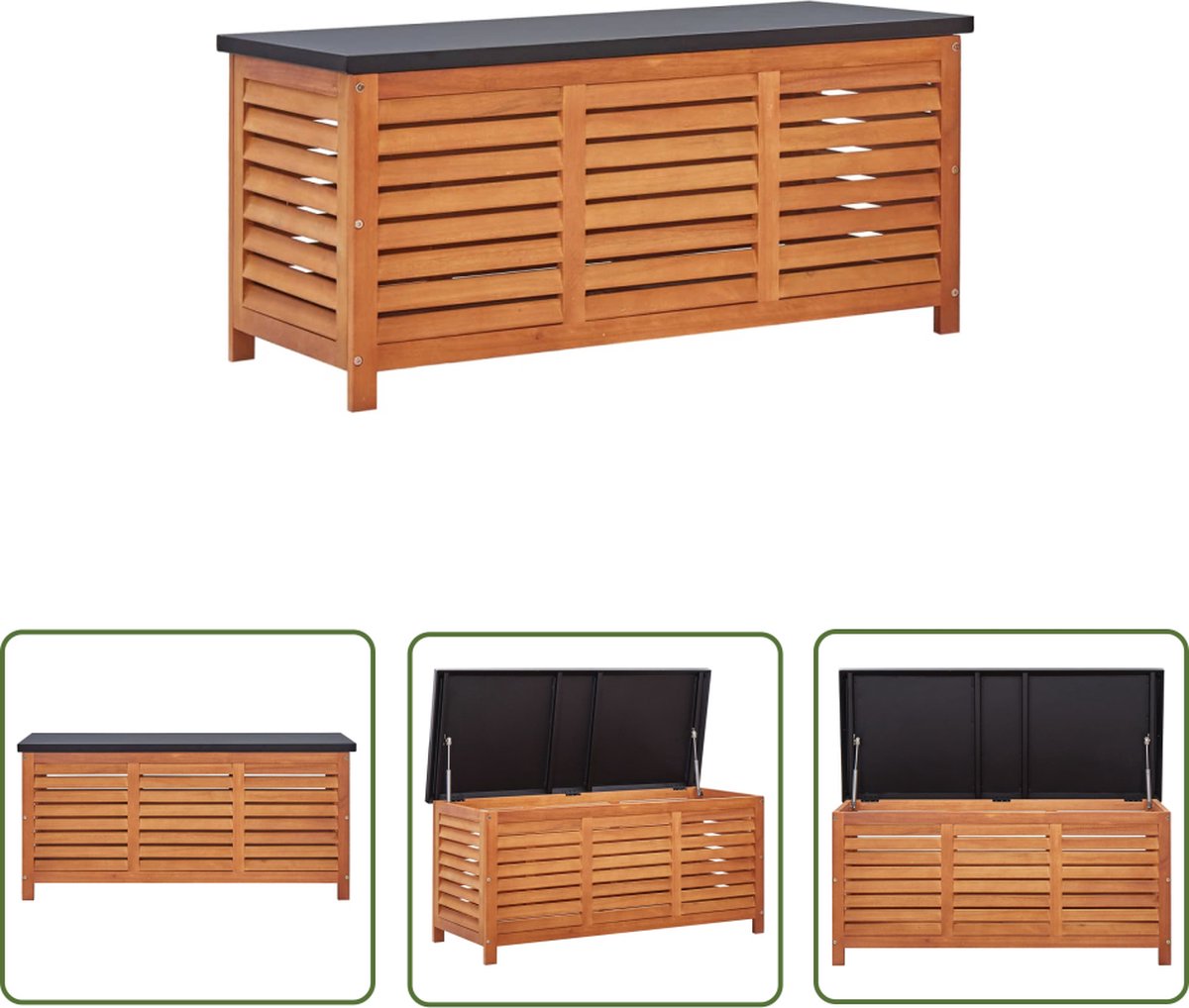 The Living Store Opbergbox - Metalen Blad - Massief Eucalyptushout - 117x50x55cm - Weerbestendig