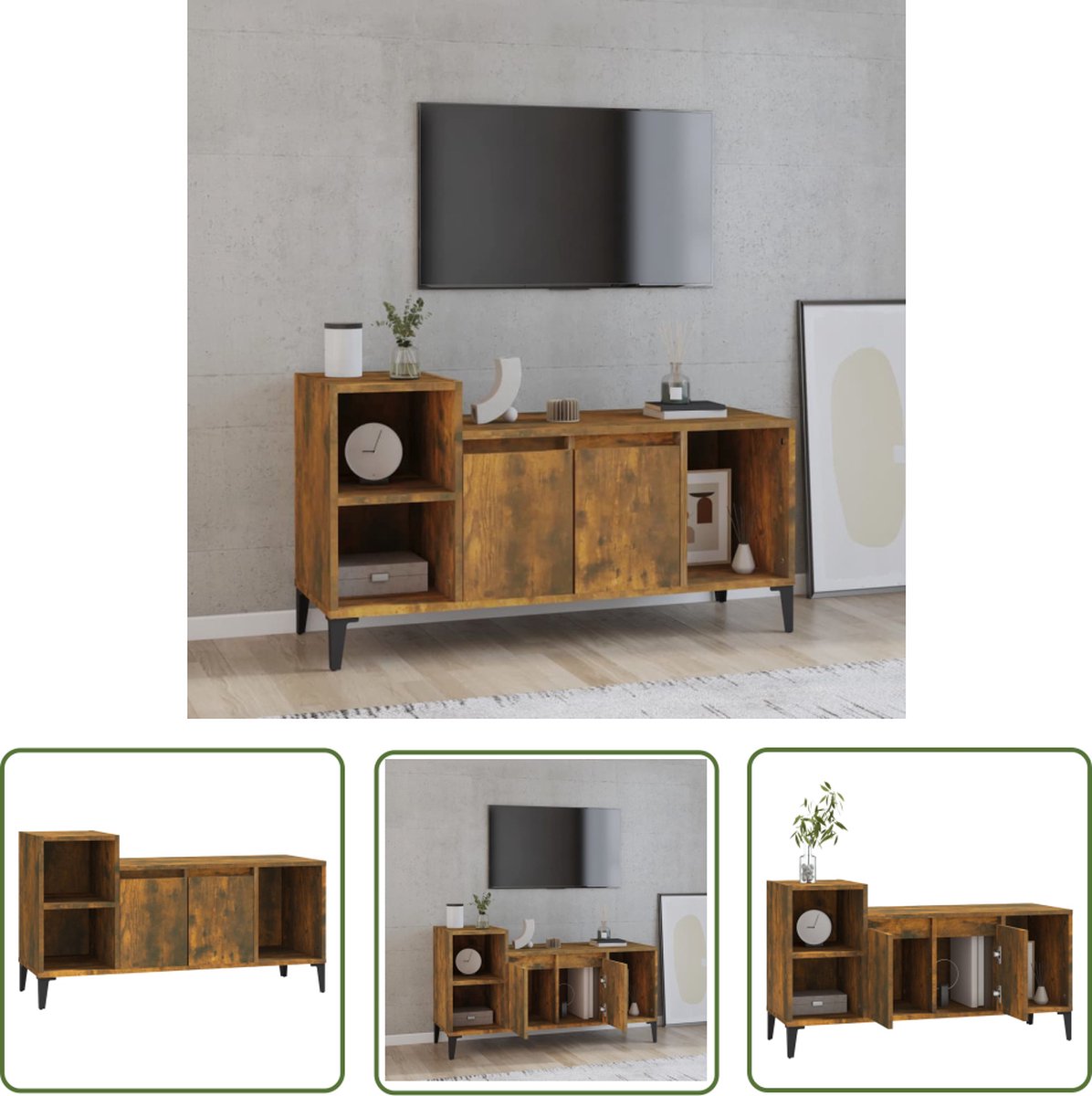 vidaXL Tv Meubel - Tv Kast - Tv-meubel 100x35x55 cm bewerkt hout gerookt eikenkleurig - Houten Tv Kast - Vintage Tv Kast - Rustieke Tv Kast