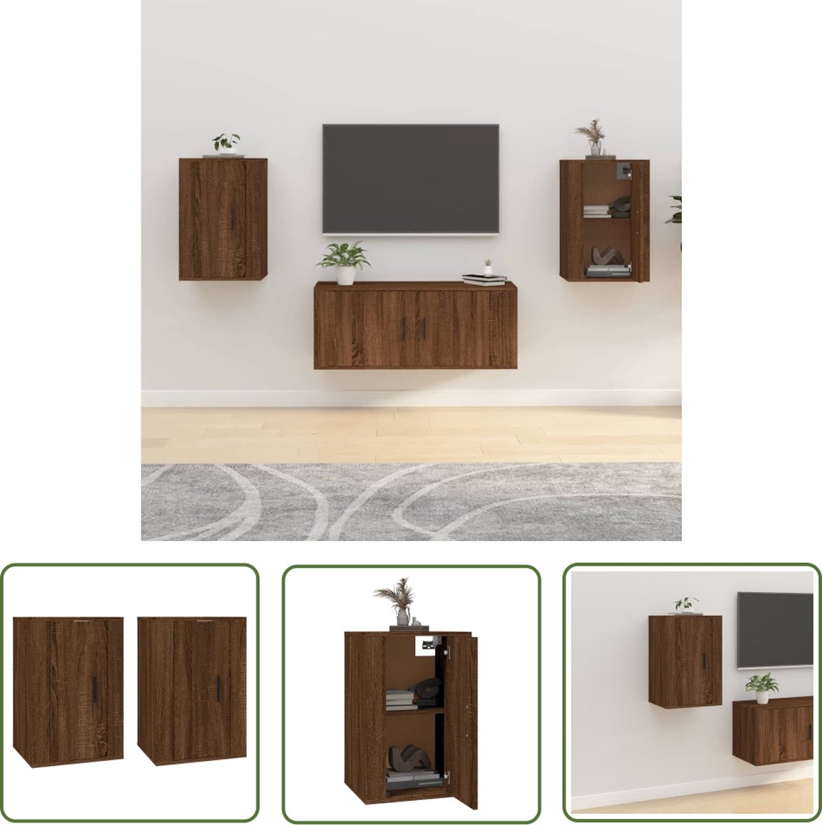 The Living Store Televisiewandmeubelen - Serie- TV-kast - 40x34.5x60 cm - Wandgemonteerde functie - Bruineiken