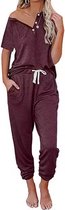 Boncy® Pyjama Set Dames Loungewear Vtop Rood - Pyama Nachtkleding Volwassenen - Pyjamabroek Meisje - Maat M