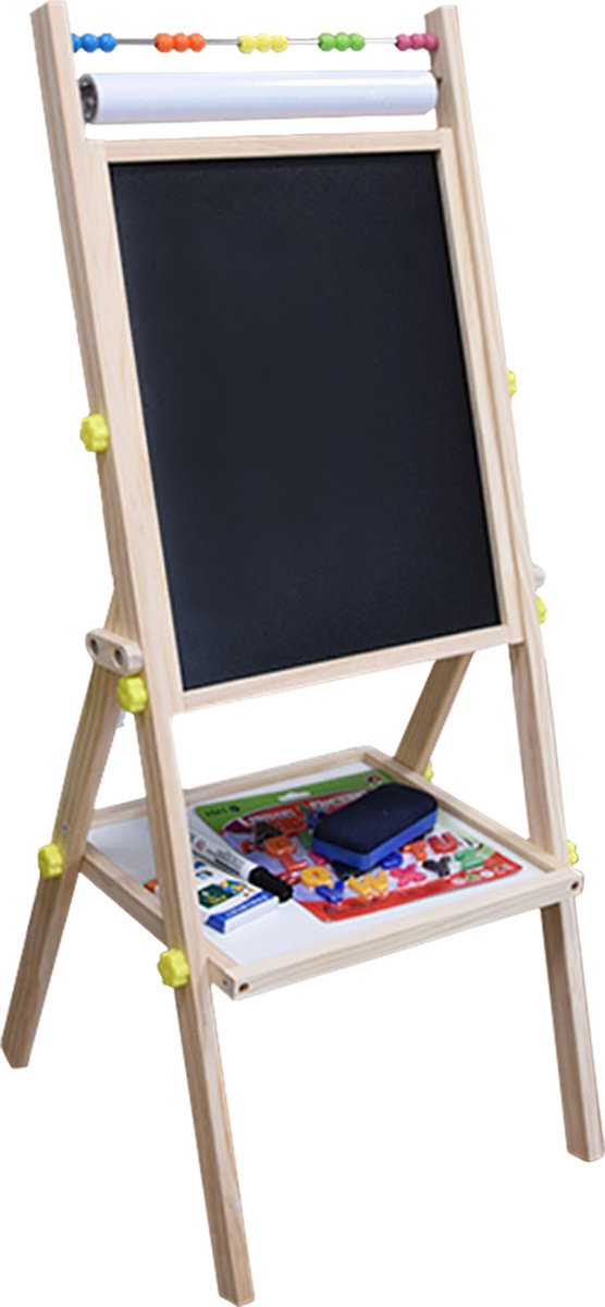 Magnetisch Tekenbord - Dubbelzijdig Schoolbord voor Kinderen - Krijtbord en Whitebord - Magneetbord met Hout - Educatief Peuter Speelgoed - Staand Bord met Telraam