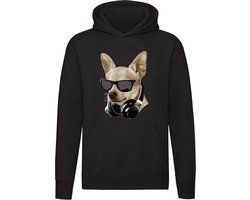 Chihuahua met een zonnebril Hoodie - dieren - muziek - dj - koptelefoon - music - hond - huisdier - humor - grappig - unisex - trui - sweater - capuchon