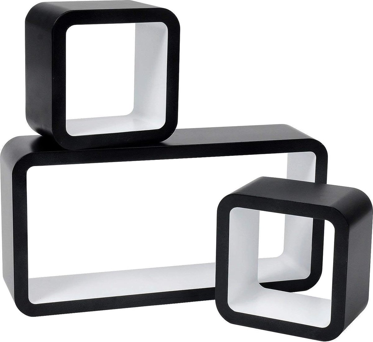 3-delige Kubus Wandplankenset - Zwevende Planken - Hangende Planken - MDF - Vochtbestendig - 42,5x21,5x10cm & 17,5x17,5x10cm - Wit