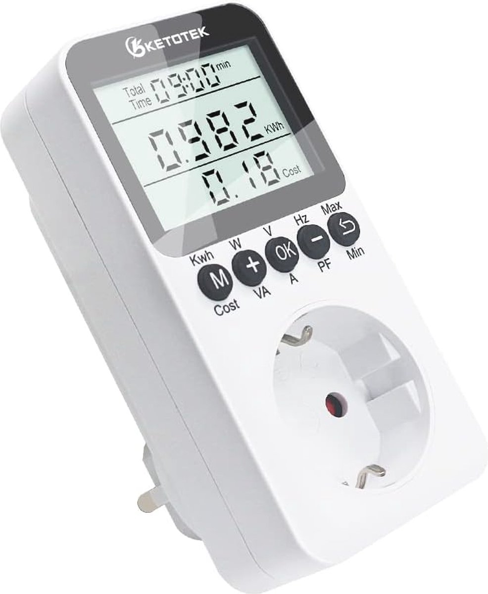 Energiekostenmeter voor Stopcontact - Digitale Stroommeter met LCD-Scherm, 3680 W