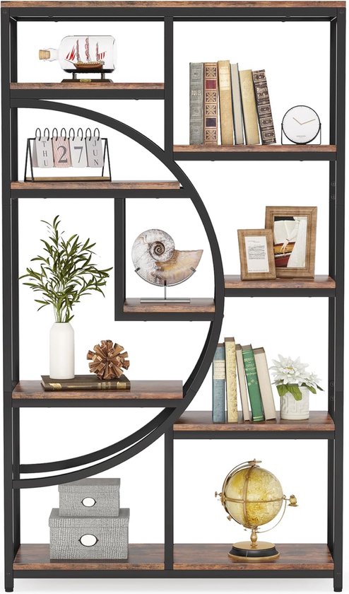 TRIBESIGNS- Bibliothèque - Bibliothèque Industrielle - 5 Couches - Bois/Métal - Marron/ Zwart - 95 x 30 x 176 cm