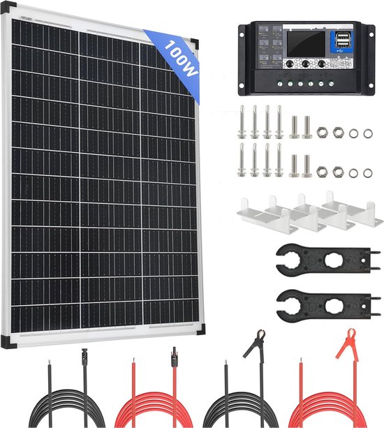 Renogy Zonnepaneel, 200 W, 12 V, zonnepaneel, 100 W x 2 zonnepaneel met MPPT 40 A laadregelaar, lcd-display, een paar aansluitkabels en een paar accukabels voor camper, caravan, camper en camper
